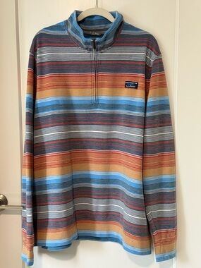 L.L. Bean Men's Striped  1/4 Zip Sweater - Multi Blue/Tan 3XL